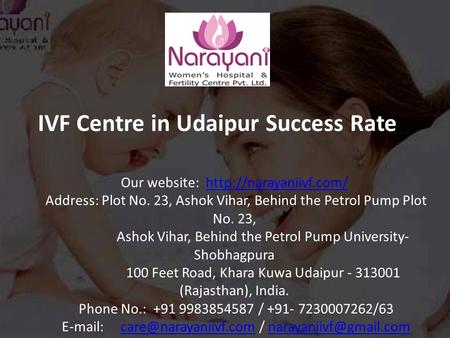IVF Centre in Udaipur Success Rate Our website:  Address: Plot No. 23, Ashok Vihar, Behind the Petrol Pump.