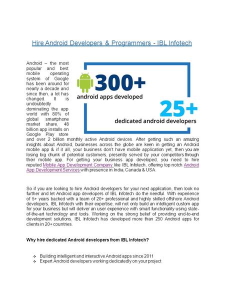Hire Android Developers & Programmers - IBL Infotech