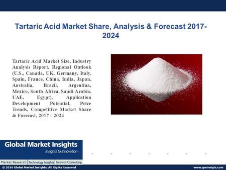 © 2016 Global Market Insights. All Rights Reserved  Tartaric Acid Market Share, Analysis & Forecast Tartaric Acid Market Size,