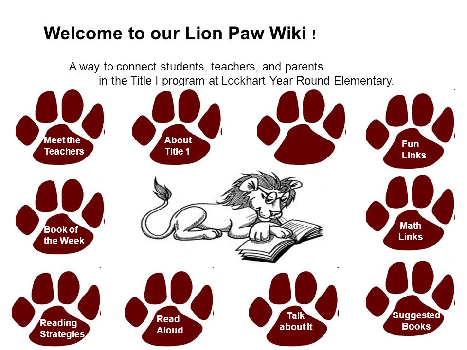 Welcome to our Lion Paw Wiki ! A way to connect students, teachers, and  parents in the Title I program at Lockhart Year Round Elementary. Meet the  Teachers. - ppt download