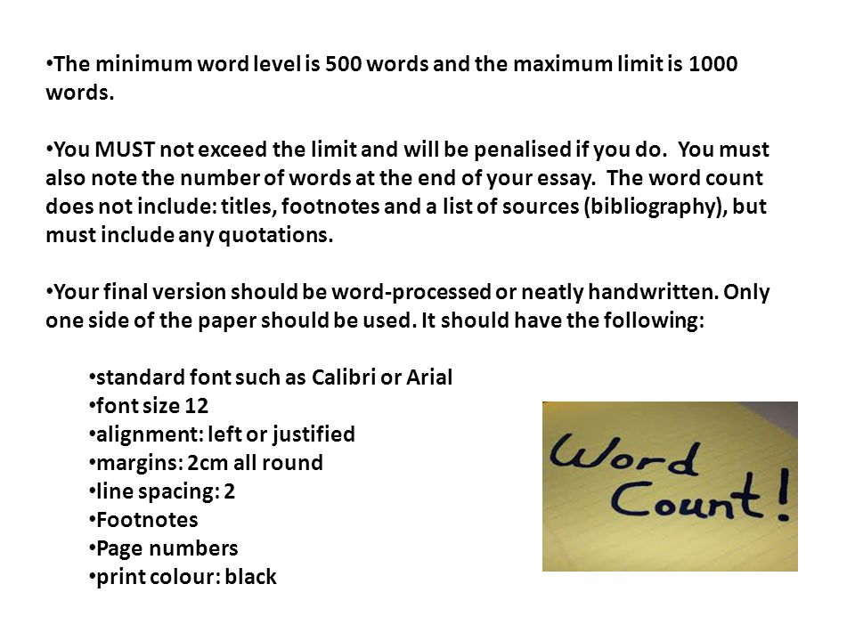 What is the minimum word count for a 1000 word essay?