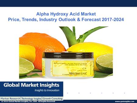 © 2016 Global Market Insights, Inc. USA. All Rights Reserved  Alpha Hydroxy Acid Market Price, Trends, Industry Outlook & Forecast