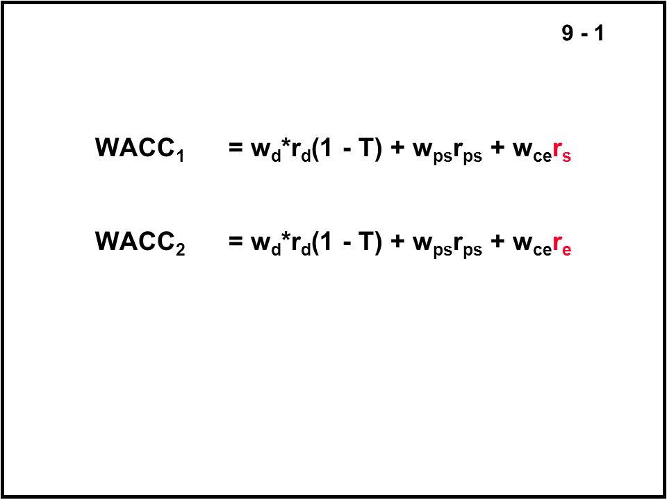 9 1 Wacc 1 W D R D 1 T W Ps R Ps W Ce R S Wacc 2 W D R D 1 T W Ps R Ps W Ce R E Ppt Download