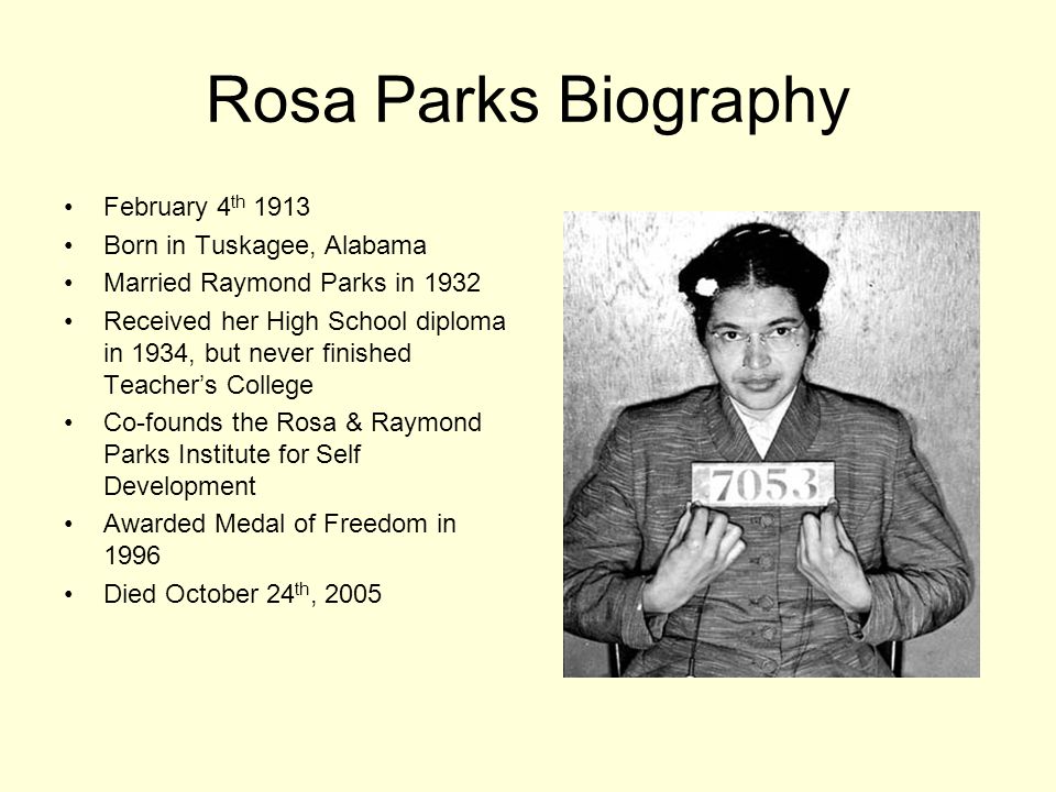 Rosa Parks Biography February 4th 1913 Born in Tuskagee, Alabama - ppt  video online download