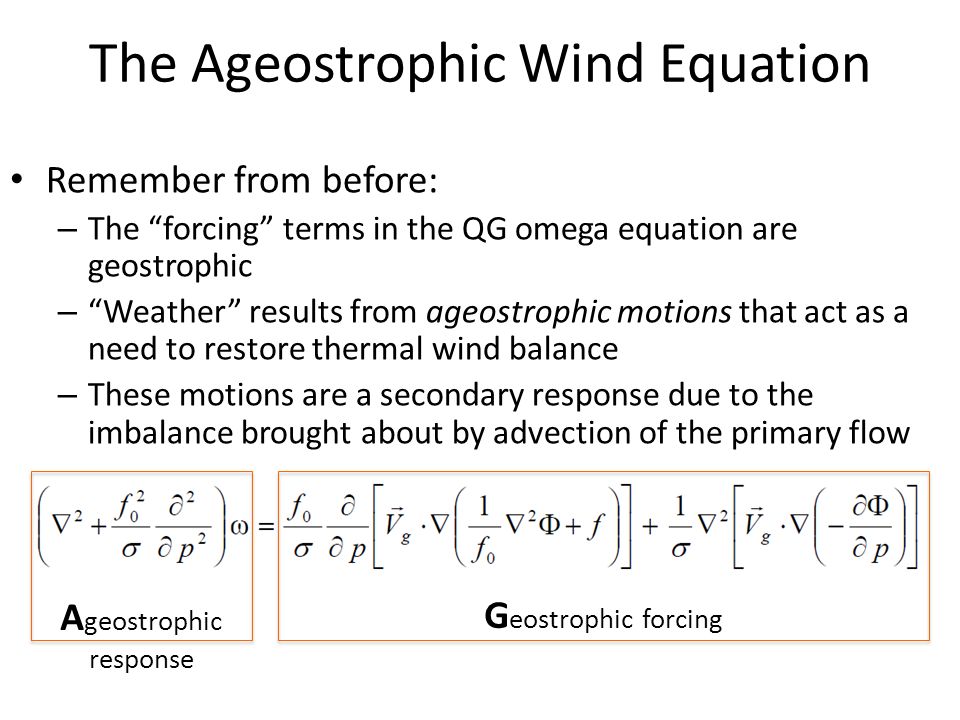 The Ageostrophic Wind Equation Remember from before The