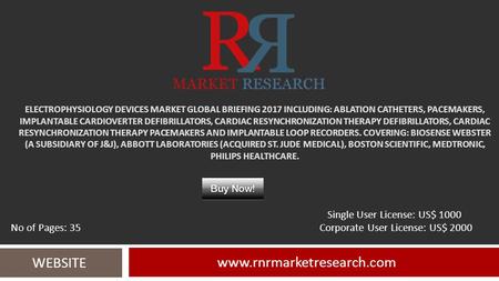 ELECTROPHYSIOLOGY DEVICES MARKET GLOBAL BRIEFING 2017 INCLUDING: ABLATION CATHETERS, PACEMAKERS, IMPLANTABLE CARDIOVERTER DEFIBRILLATORS, CARDIAC RESYNCHRONIZATION.
