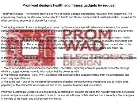 Promwad designs health and fitness gadgets by request