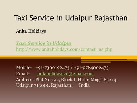 Taxi Service in Udaipur Rajasthan Anita Holidays Taxi Service in Udaipur  Mobile /