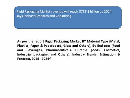 Rigid Packaging Market revenue will reach $786.1 billion by 2024, says Esticast Research and Consulting As per the report Rigid Packaging Market BY Material.