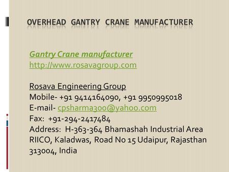 Gantry Crane manufacturer  Rosava Engineering Group Mobile ,