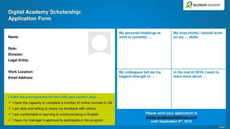 Digital Academy Scholarship: Application Form