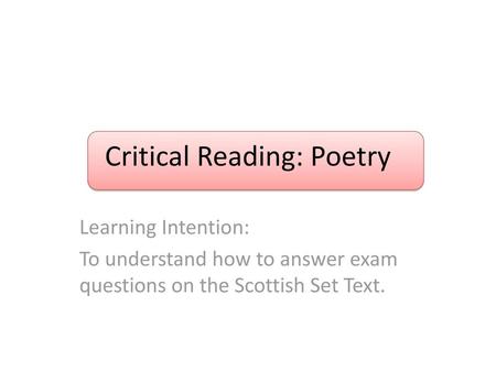 Critical Reading: Poetry