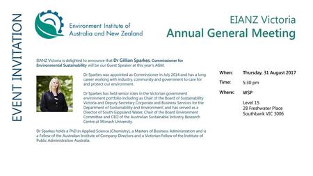 EVENT INVITATION EIANZ Victoria Annual General Meeting When:
