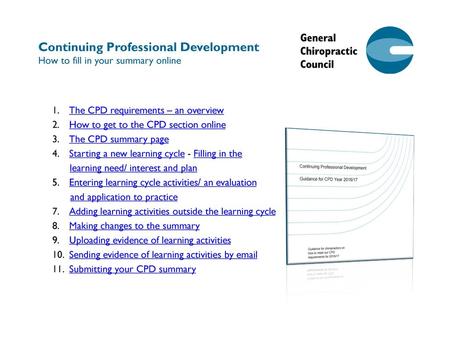 Continuing Professional Development How to fill in your summary online