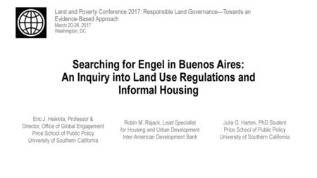 Land and Poverty Conference 2017: Responsible Land Governance—Towards an Evidence-Based Approach March 20-24, 2017 Washington, DC   Searching for Engel.