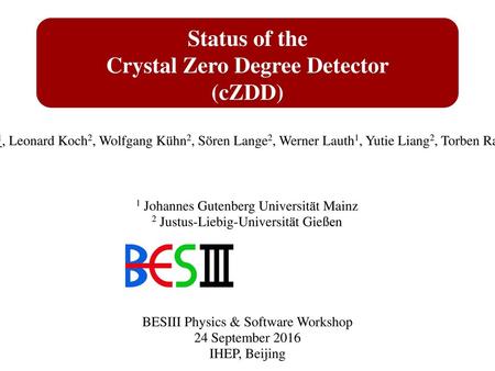 Status of the Crystal Zero Degree Detector (cZDD)