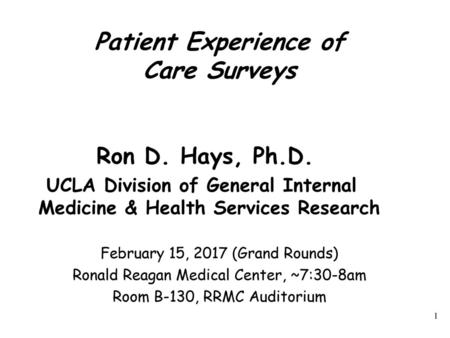 Patient Experience of Care Surveys