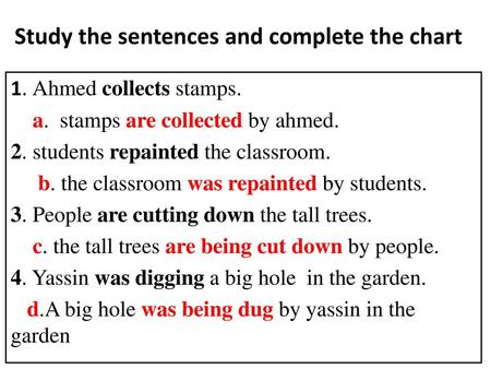 Study the sentences and complete the chart