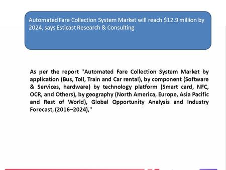 Automated Fare Collection System Market will reach $12.9 million by 2024, says Esticast Research & Consulting As per the report Automated Fare Collection.