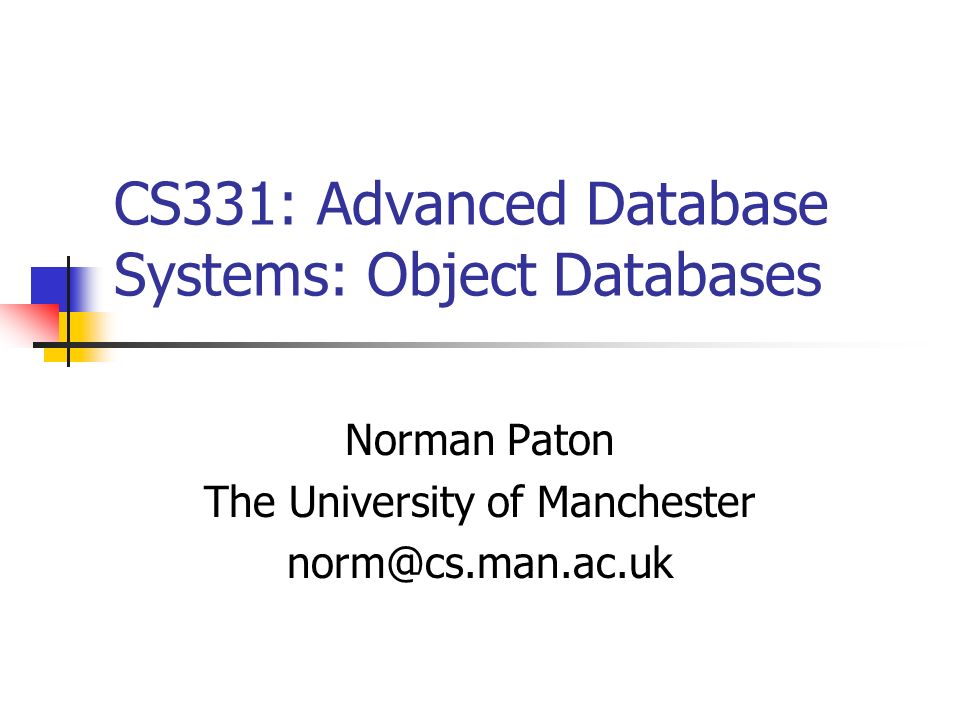 Advanced Database CS-426 Week 2 – Logic Query Languages, Object