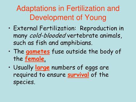 Adaptations in Fertilization and Development of Young