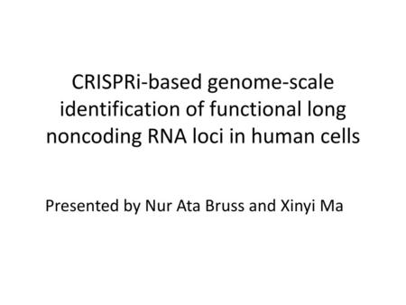 CRISPRi-based genome-scale identification of functional long noncoding RNA loci in human cells Presented by Nur Ata Bruss and Xinyi Ma.