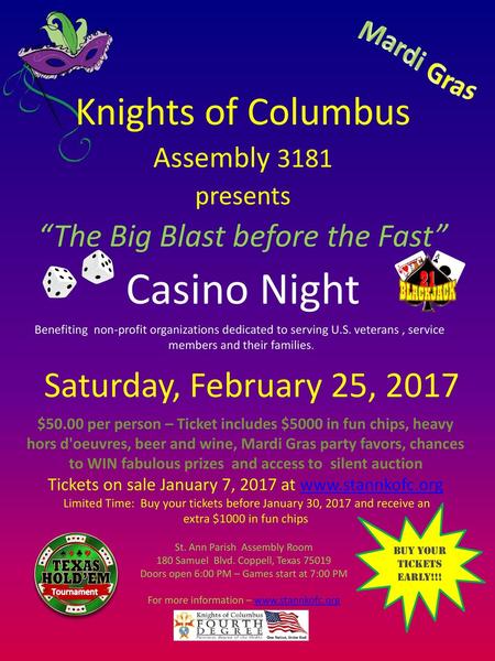 Casino Night Knights of Columbus Saturday, February 25, 2017