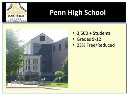 Penn High School 3,500 + Students Grades 9-12 23% Free/Reduced Steve.
