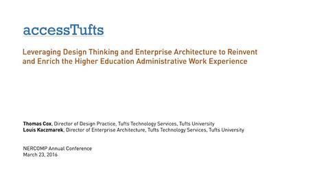 Today Project Introduction Design Thinking EA: New Paradigm access:Tufts Demo Tools & Takeaways Conversation.