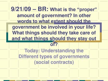 9/21/09 – BR: What is the “proper” amount of government