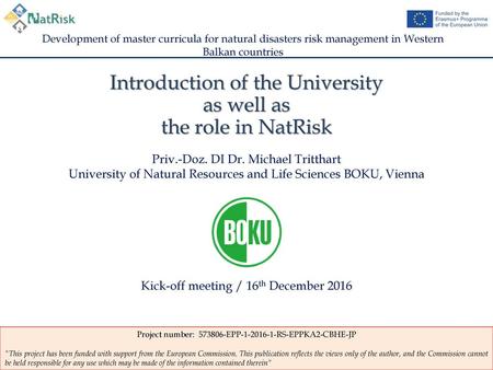 Introduction of the University as well as the role in NatRisk