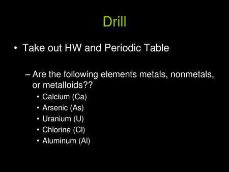 Drill Take out HW and Periodic Table