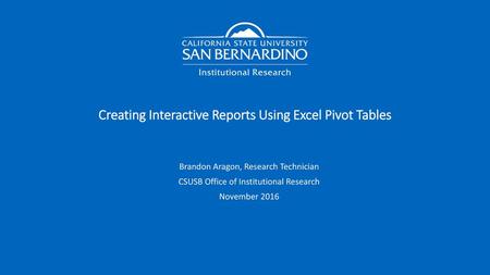 Creating Interactive Reports Using Excel Pivot Tables