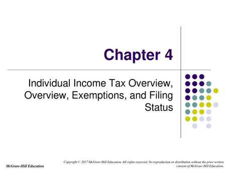 Chapter 4 Individual Income Tax Overview, Overview, Exemptions, and Filing Status.