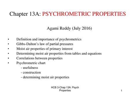 Chapter 13A: PSYCHROMETRIC PROPERTIES