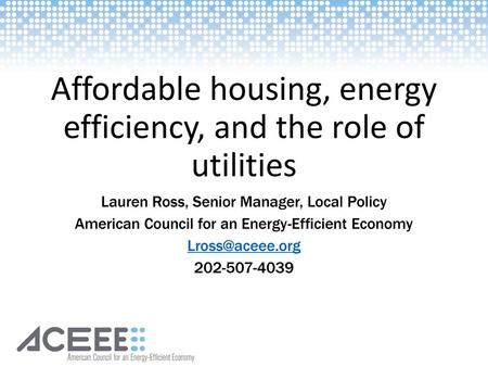 Affordable housing, energy efficiency, and the role of utilities