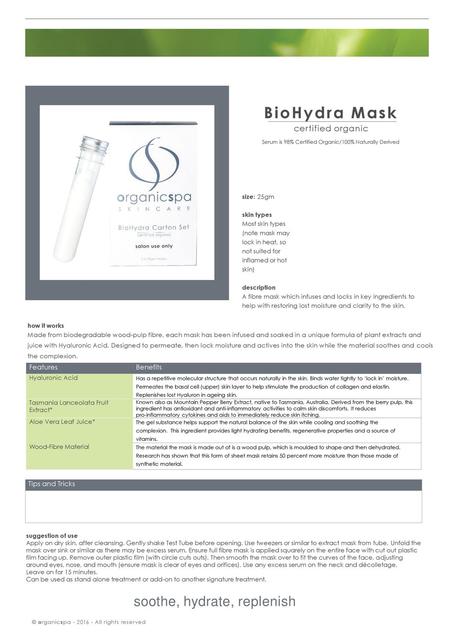BioHydra Mask soothe, hydrate, replenish certified organic Features