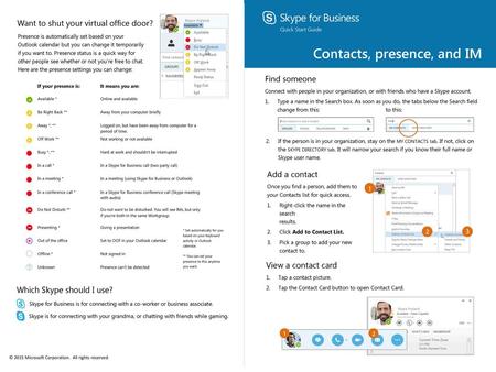 Contacts, presence, and IM Quick Start Guide, pages 4 and 1