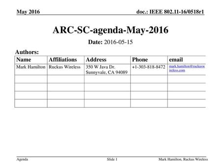 ARC-SC-agenda-May-2016 Date: Authors: July 2009