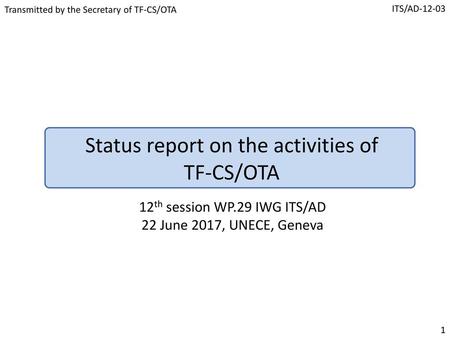 Status report on the activities of TF-CS/OTA