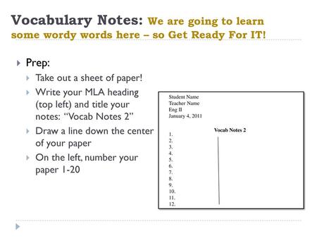 Prep: Take out a sheet of paper!