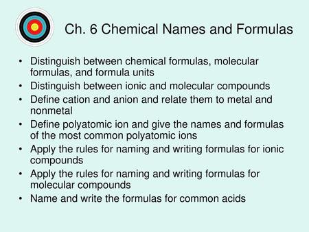 Ch. 6 Chemical Names and Formulas