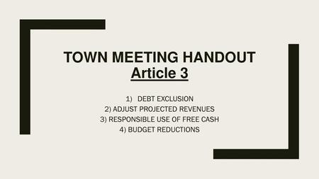 Town meeting handout Article 3