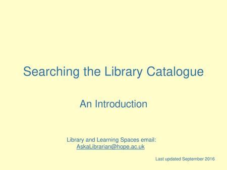 Searching the Library Catalogue