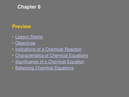 Chapter 8 Preview Lesson Starter Objectives