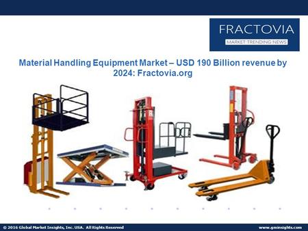 © 2016 Global Market Insights, Inc. USA. All Rights Reserved  Material Handling Equipment Market – USD 190 Billion revenue by 2024: Fractovia.org.