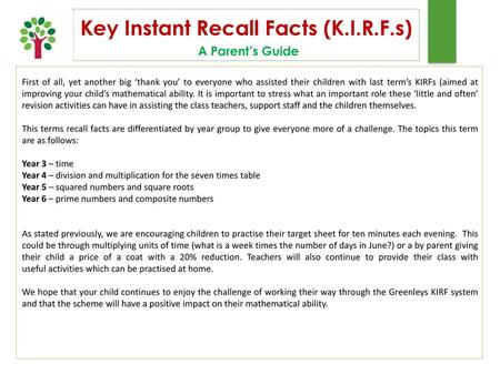 Key Instant Recall Facts (K.I.R.F.s)