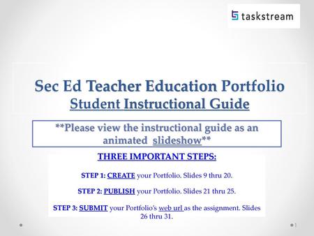 Sec Ed Teacher Education Portfolio Student Instructional Guide
