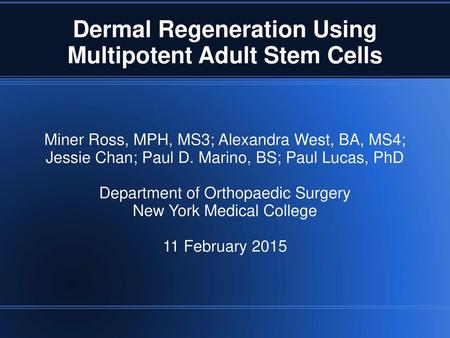 Dermal Regeneration Using Multipotent Adult Stem Cells