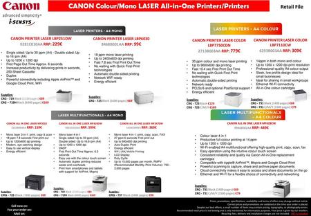 CANON Colour/Mono LASER All-in-One Printers/Printers
